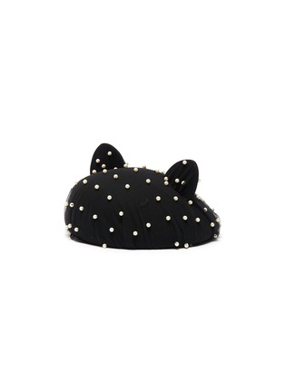 Figure View - Click To Enlarge - EUGENIA KIM - 'Caterina' Cat Ear Detail Pearl Embellished Tulle Overlay Beret