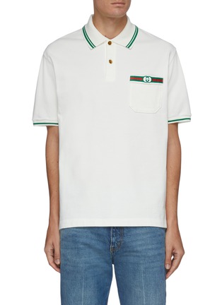 Main View - Click To Enlarge - GUCCI - Web stripe pocket cotton polo shirt