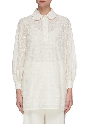 Main View - Click To Enlarge - GUCCI - GG embroidered peter pan collar shirt