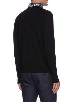 Back View - Click To Enlarge - FENDI - Logo embroidered collar wool knit top