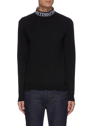 Main View - Click To Enlarge - FENDI - Logo embroidered collar wool knit top
