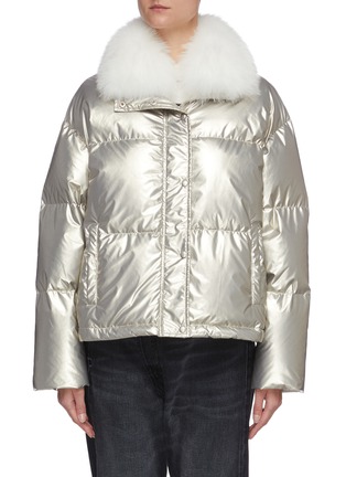 Main View - Click To Enlarge - YVES SALOMON - Fox fur hood metallic jacket