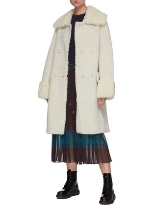 Figure View - Click To Enlarge - YVES SALOMON - Leather mixed Merinillo shearling coat