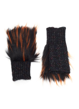 Main View - Click To Enlarge - HEURUEH - 'Rockz' mitt knit faux fur trim embellished fingerless glove
