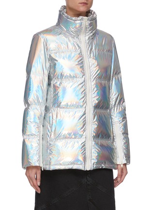 Detail View - Click To Enlarge - YVES SALOMON ARMY - Fox trim hood holographic puffer jacket