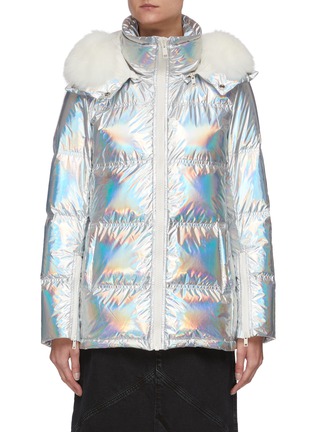 Main View - Click To Enlarge - YVES SALOMON ARMY - Fox trim hood holographic puffer jacket