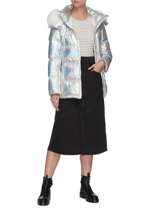 Figure View - Click To Enlarge - YVES SALOMON ARMY - Fox trim hood holographic puffer jacket