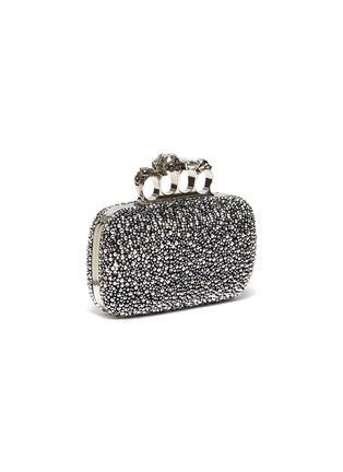 Detail View - Click To Enlarge - ALEXANDER MCQUEEN - Hotfix strass four ring skull clutch