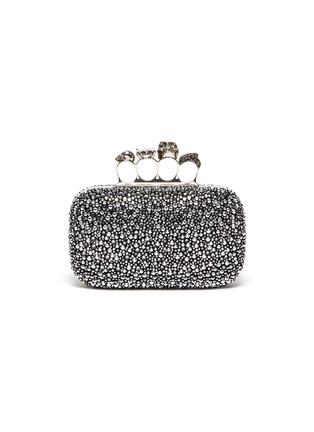 Main View - Click To Enlarge - ALEXANDER MCQUEEN - Hotfix strass four ring skull clutch