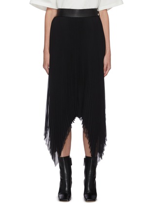 Main View - Click To Enlarge - LOEWE - Leather waistband pleat asymmetric skirt