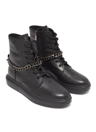 Detail View - Click To Enlarge - PEDDER RED - 'Kaia' chain anklet leather combat boots