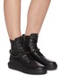 Figure View - Click To Enlarge - PEDDER RED - 'Kaia' chain anklet leather combat boots
