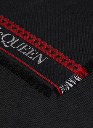 Detail View - Click To Enlarge - ALEXANDER MCQUEEN - Fringed Branded Wool-Silk Blend Shawl