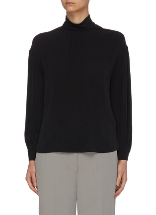 Main View - Click To Enlarge - VINCE - Shirred mock neck silk blouse