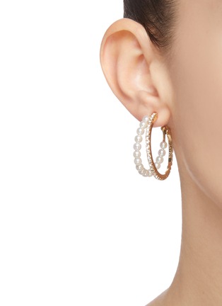 Figure View - Click To Enlarge - ROSANTICA - 'Nascondino' crystal pearl embellished hoop earrings