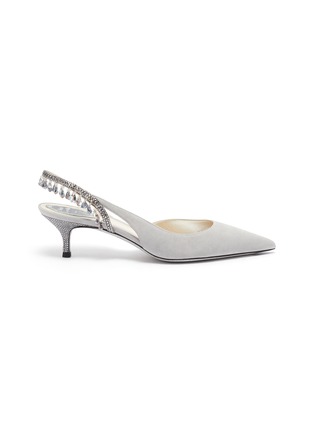Main View - Click To Enlarge - RENÉ CAOVILLA - Satin chandelier strass slingback suede pumps