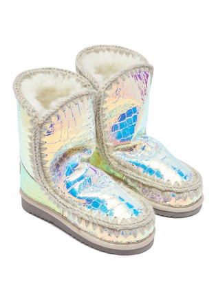 Figure View - Click To Enlarge - MOU - Eskimo Tall' croc-embossed leather kids winter boots