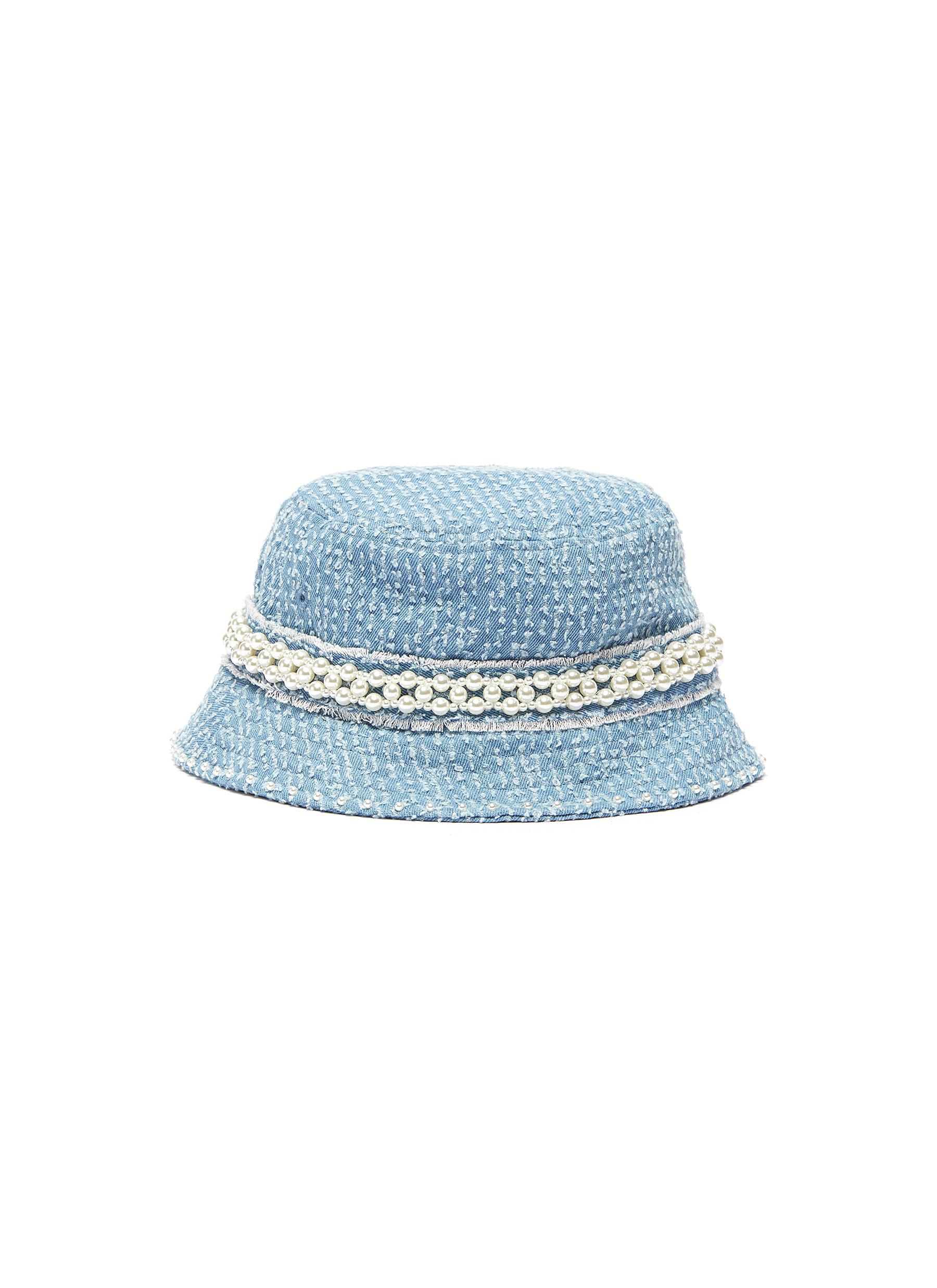 Laurence & Chico Pearl Embellished Small Denim Bucket Hat In Blue