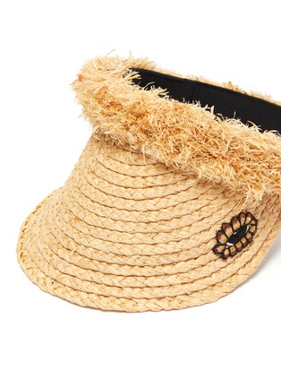 Detail View - Click To Enlarge - LAURENCE & CHICO - Eye embroidered patch pearl embellished tassel straw visor