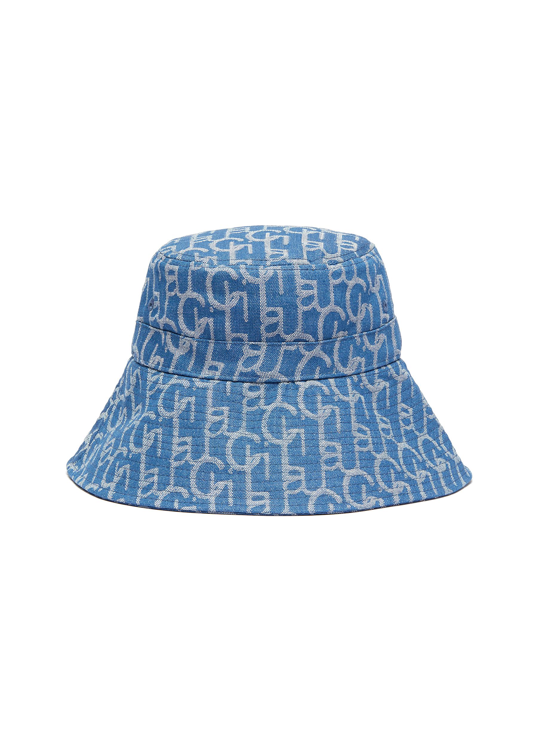 Laurence & Chico Monogram Print Wide Brim Denim Bucket Hat In Blue