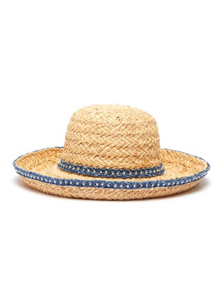Main View - Click To Enlarge Main View - Click To Enlarge - LAURENCE & CHICO - Pearl embellished denim trim straw hat