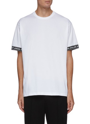 Main View - Click To Enlarge - BURBERRY - 'Teslow' logo tape cuff cotton T-shirt