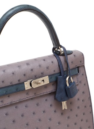 Detail View - Click To Enlarge - MAIA - Kelly Sellier 25cm Horseshoe Gris Agate and Blue de Malte ostrich leather bag