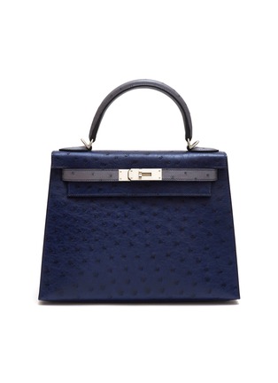 Main View - Click To Enlarge - MAIA - Kelly Sellier Blue Malte and Gris Agate 28cm Ostrich leather bag