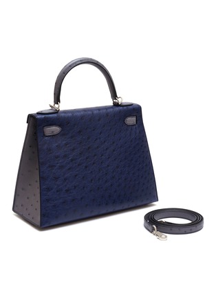  - MAIA - Kelly Sellier Blue Malte and Gris Agate 28cm Ostrich leather bag