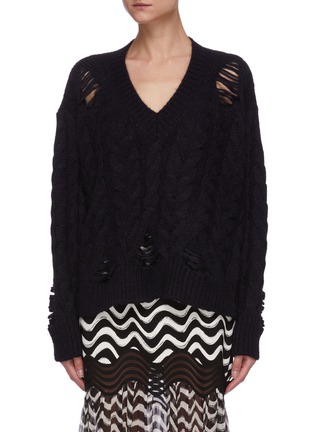 Main View - Click To Enlarge - STELLA MCCARTNEY - Distressed V-neck cable knit sweater