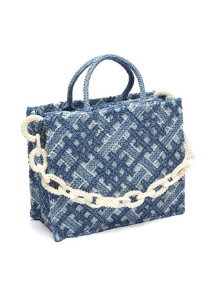 Figure View - Click To Enlarge - LAURENCE & CHICO - Pearl chain lace denim trim square large tote