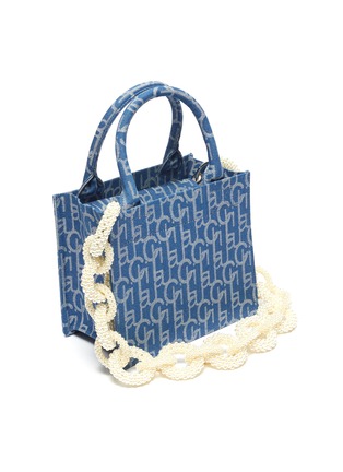 Figure View - Click To Enlarge - LAURENCE & CHICO - Monogram pearl chain square denim small tote
