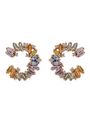 Main View - Click To Enlarge - SUZANNE KALAN - 'Fireworks' diamond sapphire 18k rose gold hoop earrings