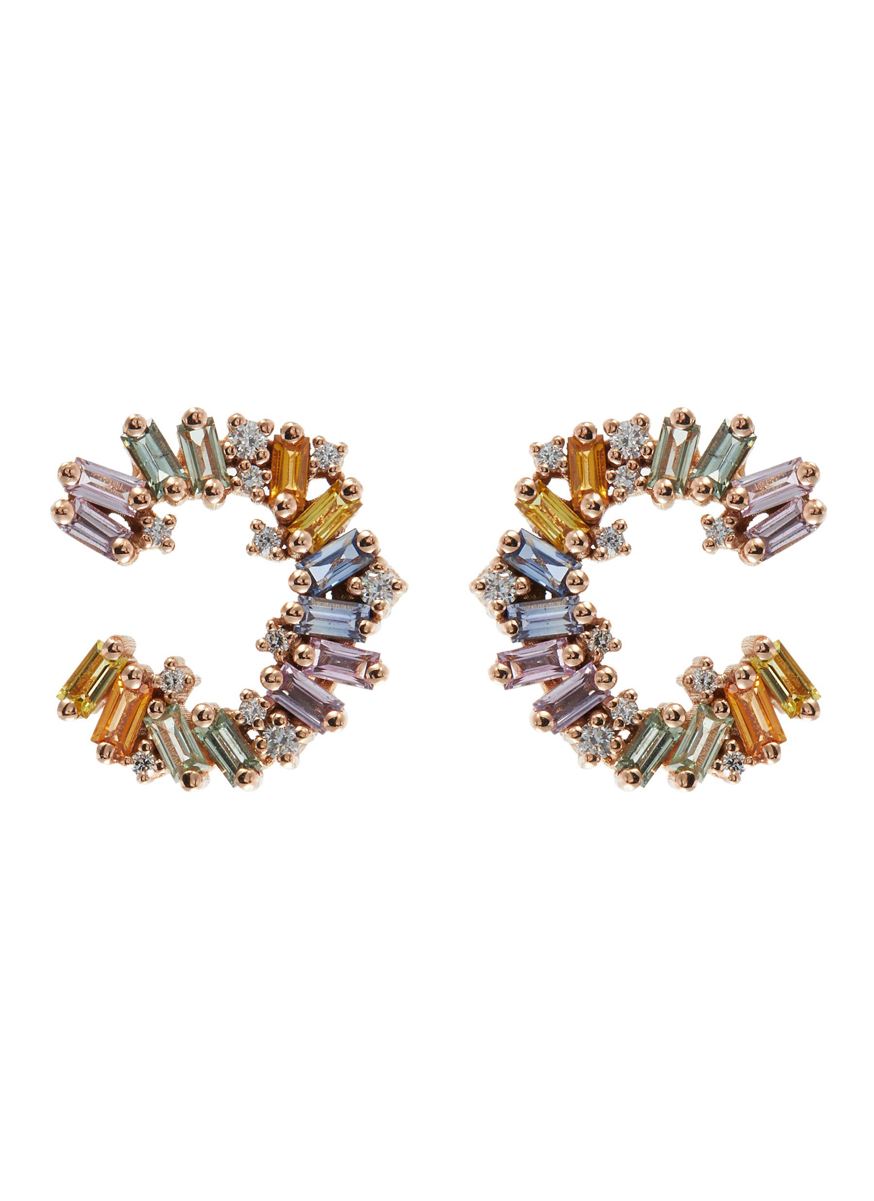 Suzanne Kalan 'fireworks' Diamond Sapphire 18k Rose Gold Hoop Earrings