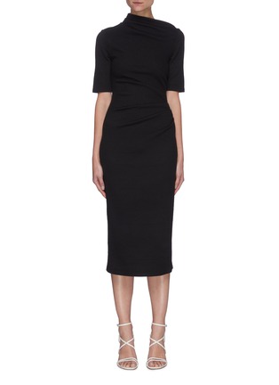 Main View - Click To Enlarge - ACLER - Parkfield' Asymmetric High Neck Ruch Midi Dress