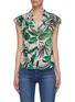 Main View - Click To Enlarge - ALICE & OLIVIA - 'Randa' palm print ruffle sleeve silk henley shirt
