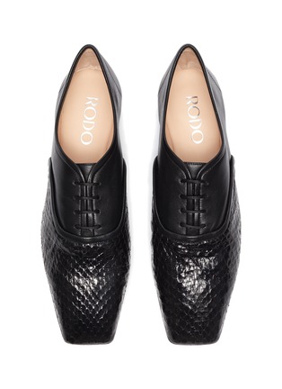 Figure View - Click To Enlarge - RODO - Square toe python embossed leather panel loafers