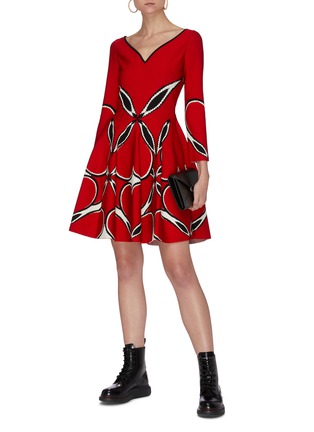 Figure View - Click To Enlarge - ALEXANDER MCQUEEN - Heart Print V-neck Flared Dress