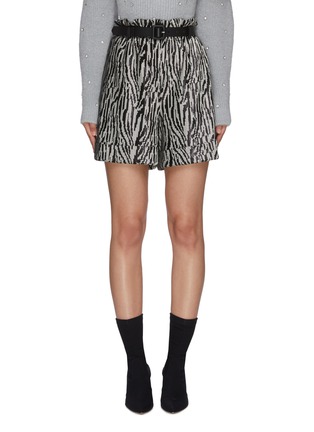 Main View - Click To Enlarge - SELF-PORTRAIT - Belted Sequin Zebra Print Roll Up Hem Shorts