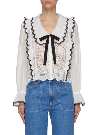Main View - Click To Enlarge - SELF-PORTRAIT - Bow Detail Ruffled Cord Lace Blouse