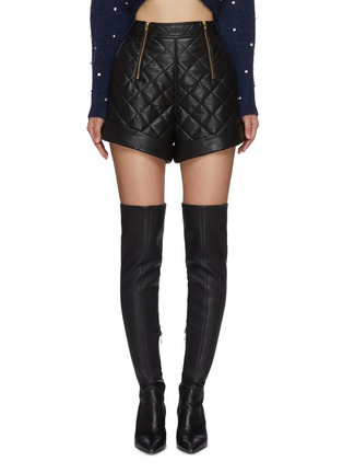 Main View - Click To Enlarge - SELF-PORTRAIT - Zip Detail Quilted Faux Leather Shorts