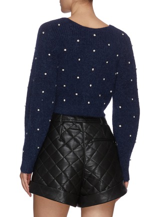 Back View - Click To Enlarge - SELF-PORTRAIT - Crystal Embellished Front Twist Cropped Sweater