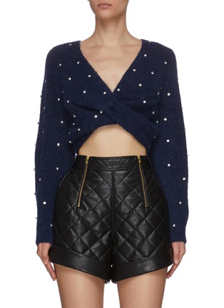 Main View - Click To Enlarge - SELF-PORTRAIT - Crystal Embellished Front Twist Cropped Sweater
