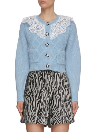 Main View - Click To Enlarge - SELF-PORTRAIT - Lace Collar Crop Knitted Cardigan