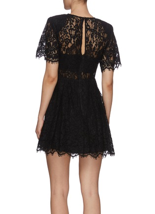 Back View - Click To Enlarge - SELF-PORTRAIT - Cord Lace Overlay Gathered Waist Ruffle Mini Dress