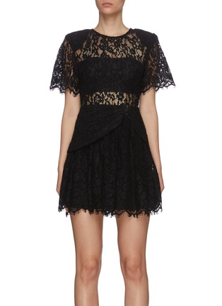 Main View - Click To Enlarge - SELF-PORTRAIT - Cord Lace Overlay Gathered Waist Ruffle Mini Dress