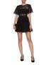 Figure View - Click To Enlarge - SELF-PORTRAIT - Cord Lace Overlay Gathered Waist Ruffle Mini Dress