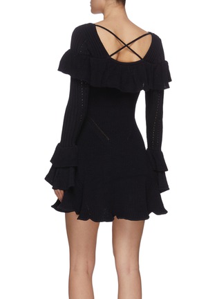Back View - Click To Enlarge - SELF-PORTRAIT - Frill Detail Square Neckline Rib Knit Cable Dress