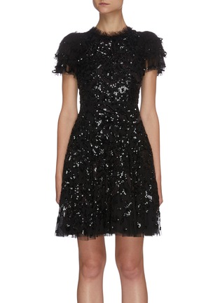 Main View - Click To Enlarge - NEEDLE & THREAD - 'SHIRLEY RIBBON' Tier Sleeve Sequin Embellished Mini Dress