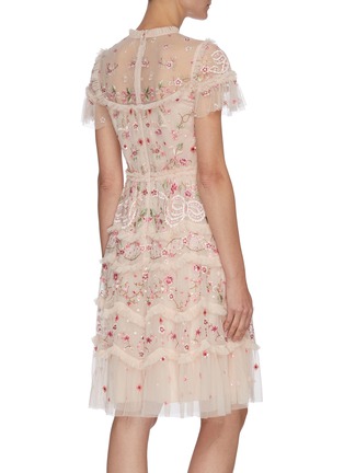 Back View - Click To Enlarge - NEEDLE & THREAD - 'ELSIE RIBBON' Floral Embroidered Ruffle Tier Mini Dress